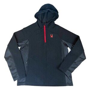 Spyder Black Red 1/4 Zip Hooded Performance Pullover Men’s Large